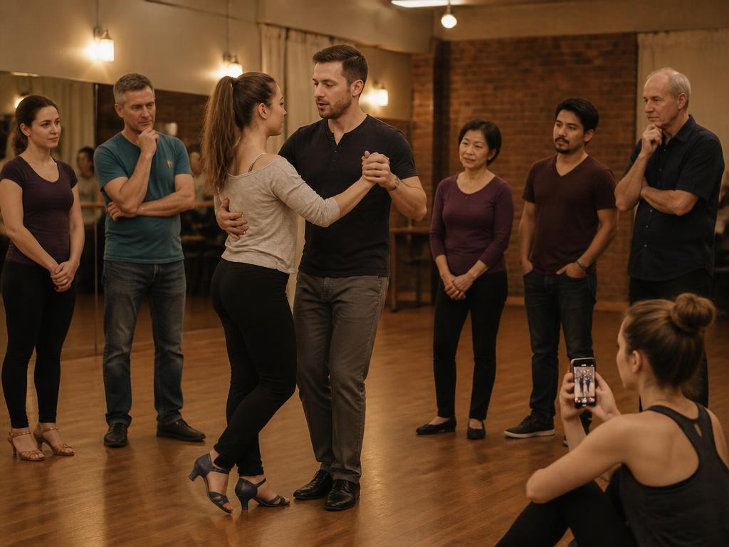 An instructor teaching connection to a group of dancers
